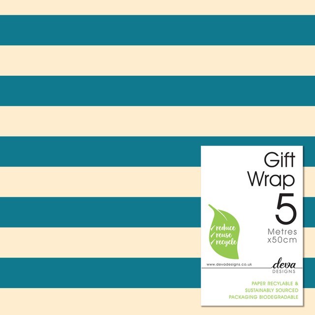 Deva Designs blue stripe gift wrap roll 5m, imported from the UK