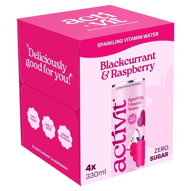 ACTIPH sparkling vitamin water blackcurrant and raspberry 4 x 330ml - British product