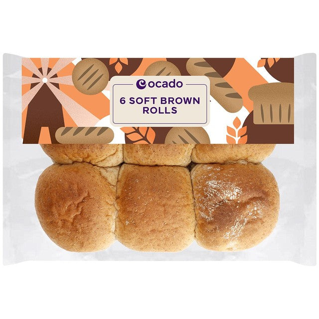 Ocado soft brown rolls 6 pack, imported from the UK
