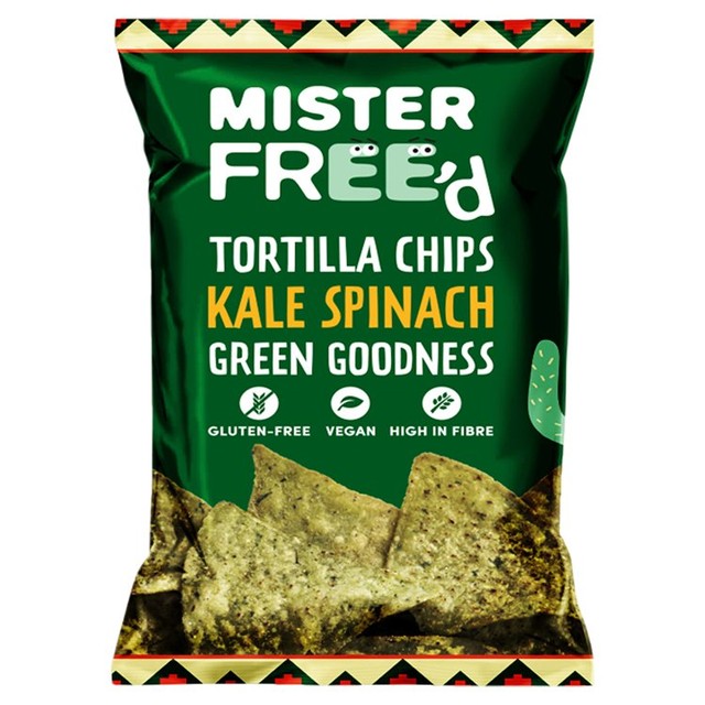 Mister Free'd kale spinach tortilla chips 135g, imported from the UK