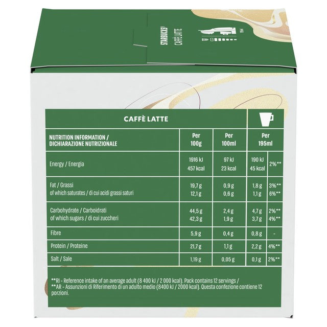 Starbucks Caffe Latte coffee pods 12 pack (British brand)