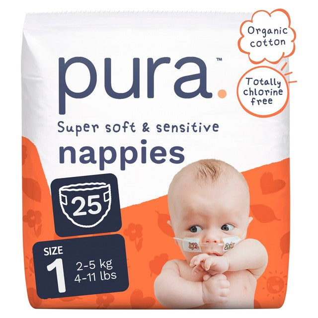 Pura Size 1 newborn nappies, imported from the UK