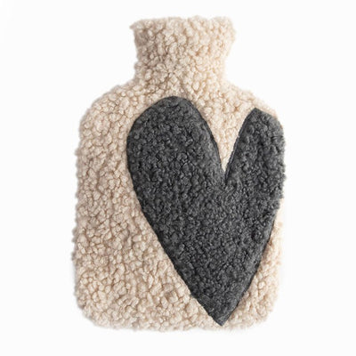 M&S Caroline Gardner Heart Borg Hot Water Bottle Oat/Charcoal - Cosy Hot Water Bottle with Borg Cover- Buy online at McGrocer