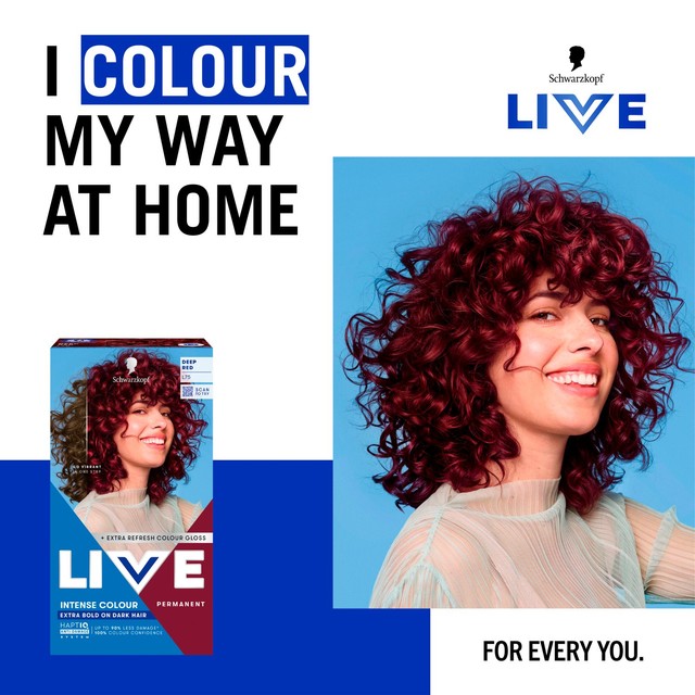 Schwarzkopf LIVE Intense Colour L75 Deep Red permanent hair dye (British brand)