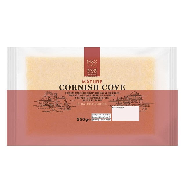 M&S Cornish Cove mature cheddar cheese 550g, imported from the UK