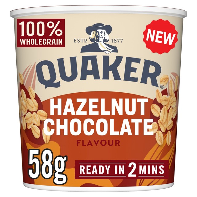Quaker Heavenly Oats Hazelnut Chocolate porridge pot 58g, imported from the UK