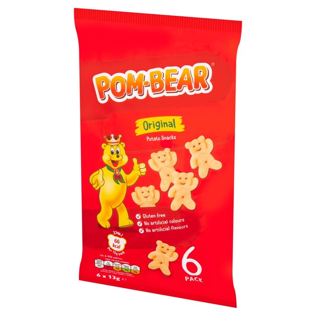 Pom-Bear Ready Salted Teddy Shaped Crisps Multipack 6 x 13g, imported from the UK