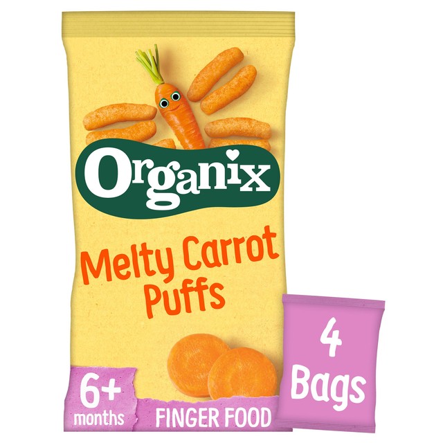Organix carrot baby puffs 4 x 18g multipack, imported from the UK