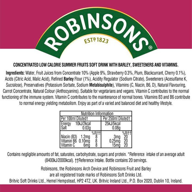 Robinsons Summer Fruits squash 1L, imported from the UK
