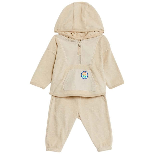M&S cotton hooded fleece outfit beige 0-3 months, imported from the UK