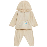 M&S cotton hooded fleece outfit beige 0-3 months, imported from the UK