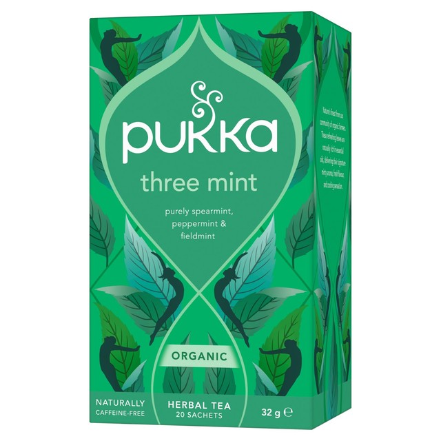 Pukka Three Mint Tea with Peppermint herbal tea bags 20 pack, imported from the UK