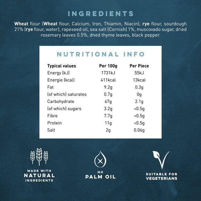 Peter's Yard Sourdough Crackers Rosemary & Sea Salt 90g, imported from the UK