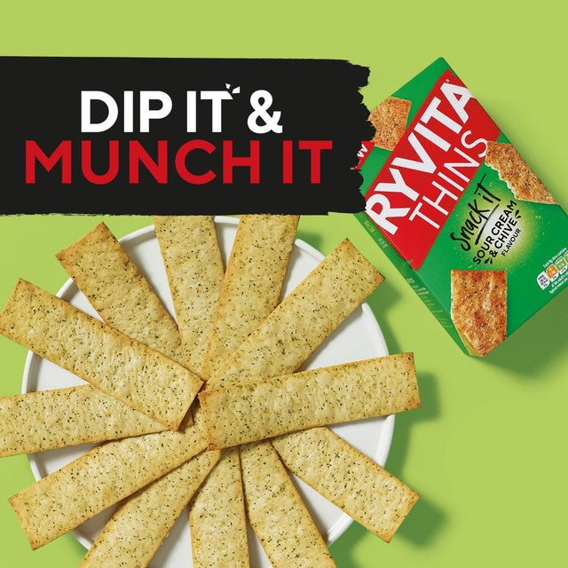 Ryvita flatbread snacks sour cream and chive 125g, imported from the UK
