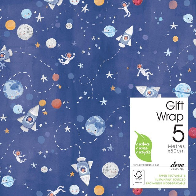 Deva Designs In Space gift wrap roll 5m x 50cm, UK version