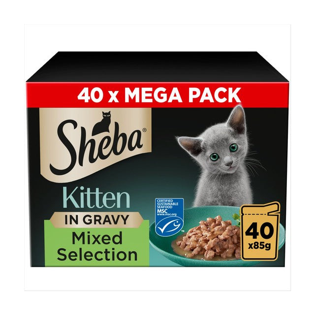 Sheba kitten wet food pouches mixed selection in gravy 40 x 85g (British brand)