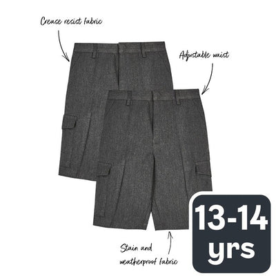 M&S Regular Leg Cargo School Shorts Grey 13-14 Years 2 Pack