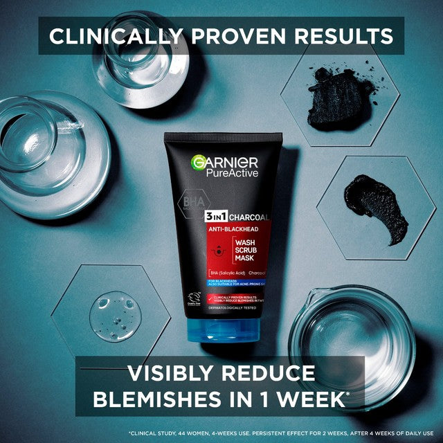Garnier Pure Active Charcoal 3in1 Face Wash 150ml, UK version