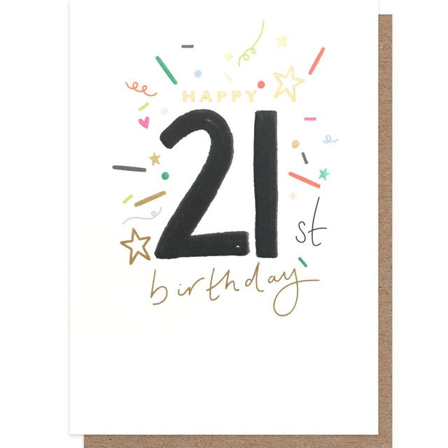 Caroline Gardner 21st confetti birthday card 14x14.6 cm, UK version