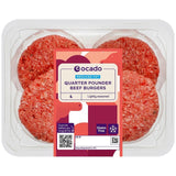 Ocado reduced fat quarter pounder beef burgers 454g, imported from the UK