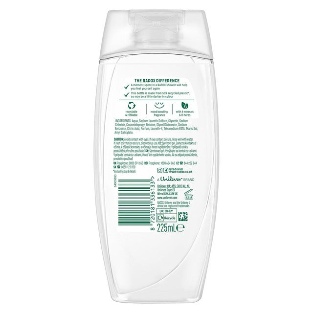 Radox Feel Moisturised shower gel 225ml, imported from the UK