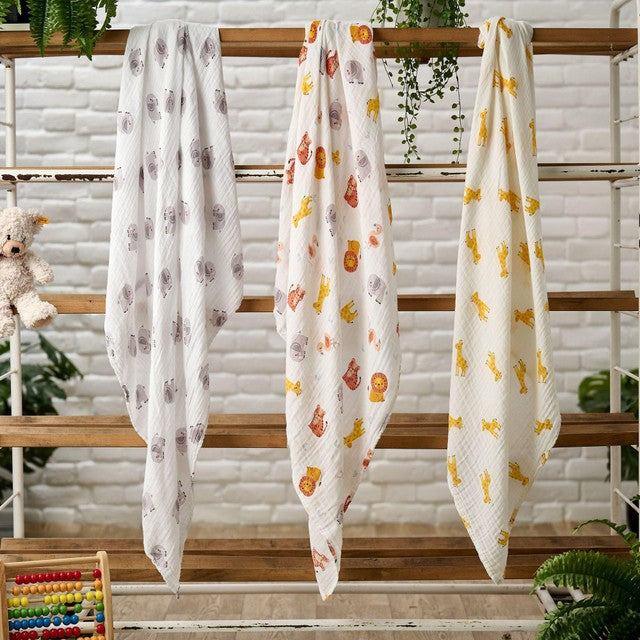Bloomsbury Mill muslin swaddle blankets Jungle Cubs 3 pack - British product