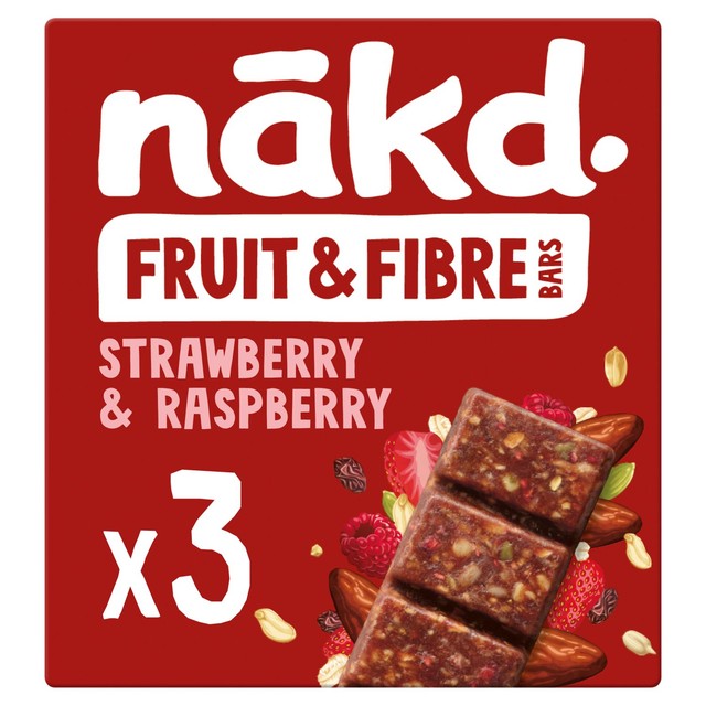 Nakd Strawberry Raspberry Fruit Bars 3x44g, imported from the UK