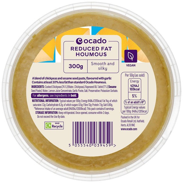 Ocado Reduced Fat Houmous 300g, imported from the UK