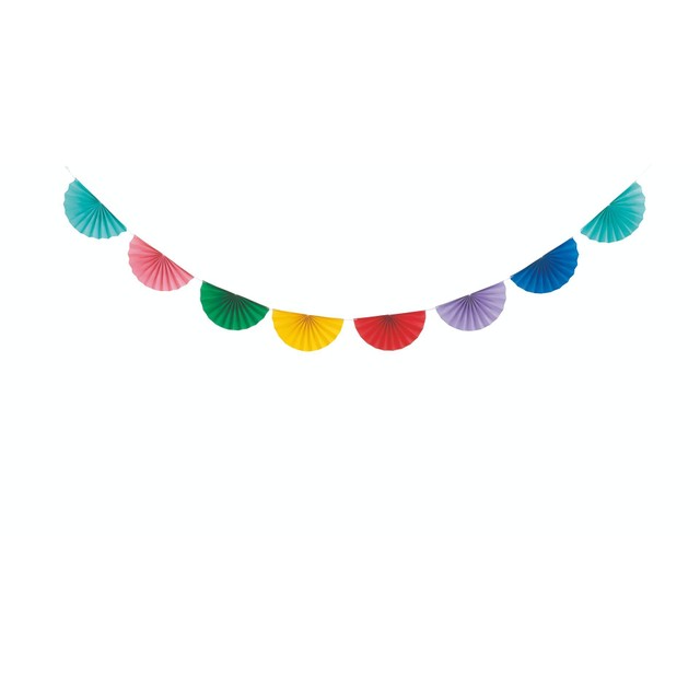 Unique Party colourful scalloped paper fan garland - British product