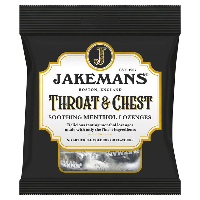 Jakemans Throat and Chest aniseed eucalyptus menthol lozenges 73g, UK version