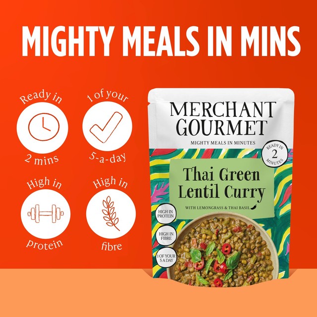 Merchant Gourmet Lentil Thai Green Curry 280g, imported from the UK