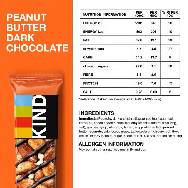 Kind Peanut Butter Dark Chocolate bar 40g, imported from the UK