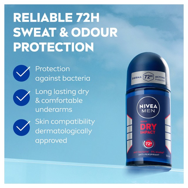 Nivea Dry Impact Anti-Perspirant Deodorant Roll-On 50ml, imported from the UK