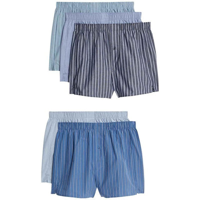 M&S Men's Pure Cotton Striped Woven Boxers Chambray Small