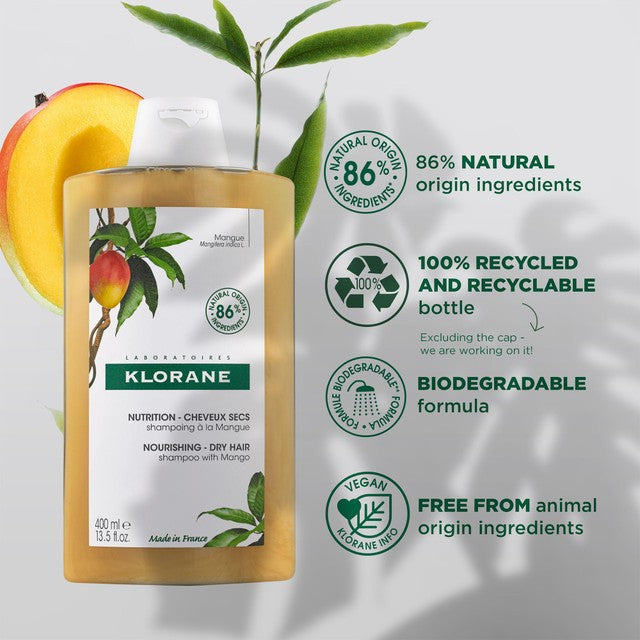 Klorane Nourishing Shampoo with Mango for Dry Hair 400ml, UK version