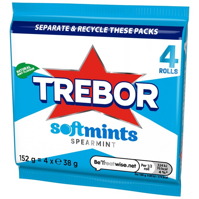 Trebor chewy spearmint flavoured candy rolls multipack 179g (British brand)