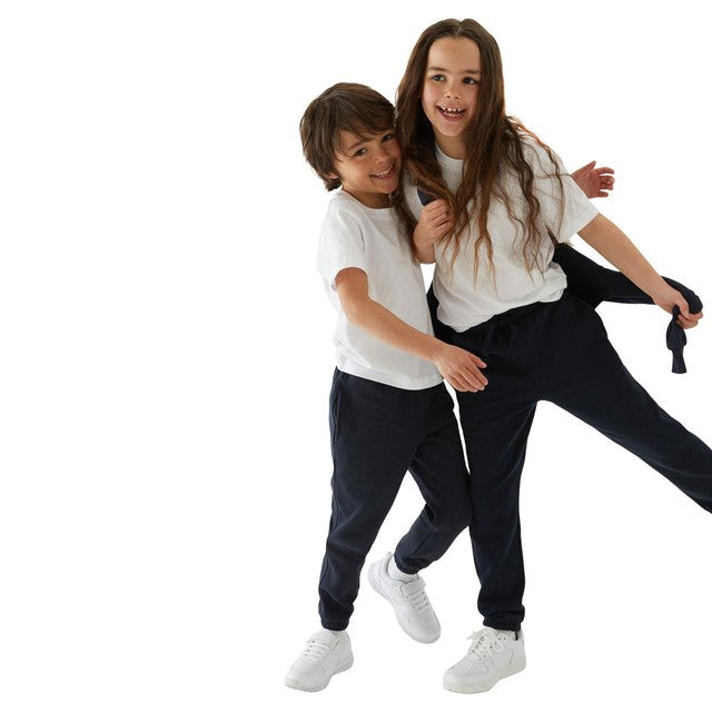 M&S kids cotton-rich joggers in navy, size 5-6 years, imported from the UK