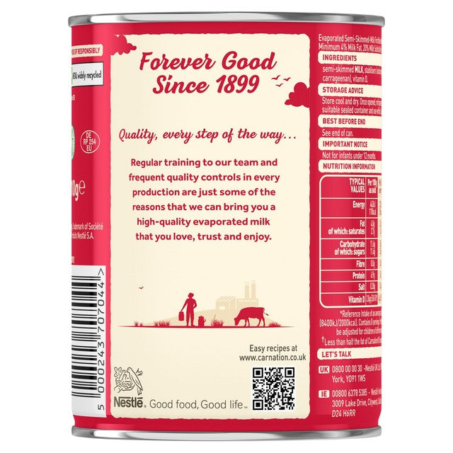 Carnation light evaporated milk 410g - British product