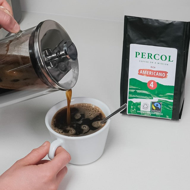 Percol Rich Americano Organic Ground Coffee 200g, imported from the UK