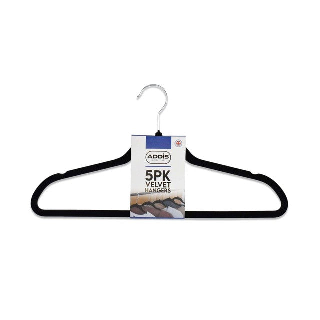 Addis velvet hangers black 5pk, imported from the UK
