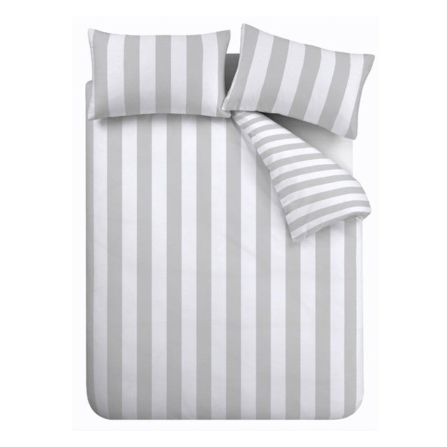 Catherine Lansfield Cove Stripe Silver Single Duvet Cover Set - British product