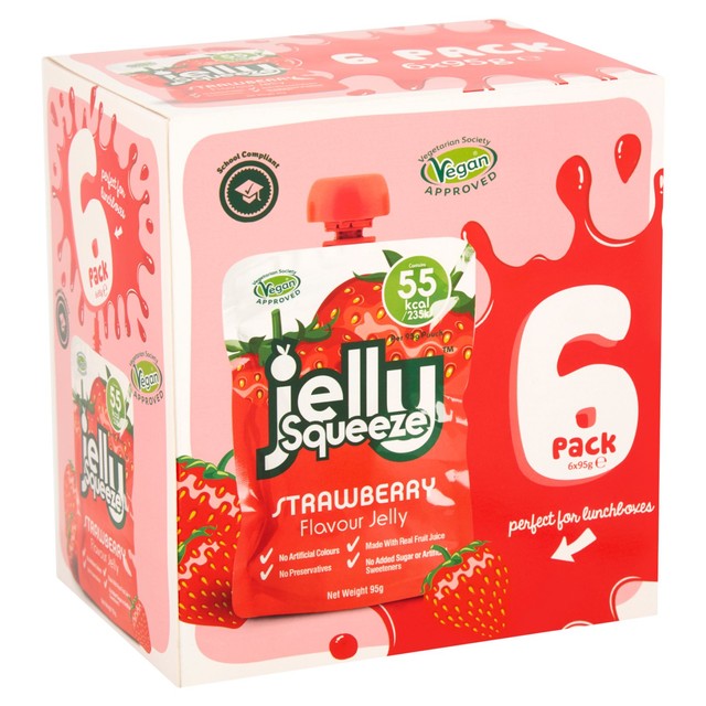 Jelly Squeeze strawberry jelly pouches multipack 6 x 95g, UK version
