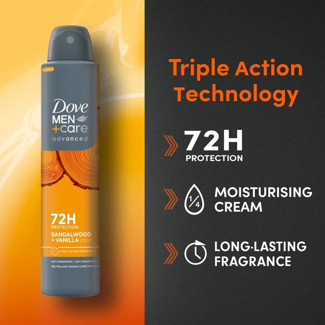 Dove Men+Care Advanced Sandalwood Vanilla Antiperspirant Spray 200ml - British product