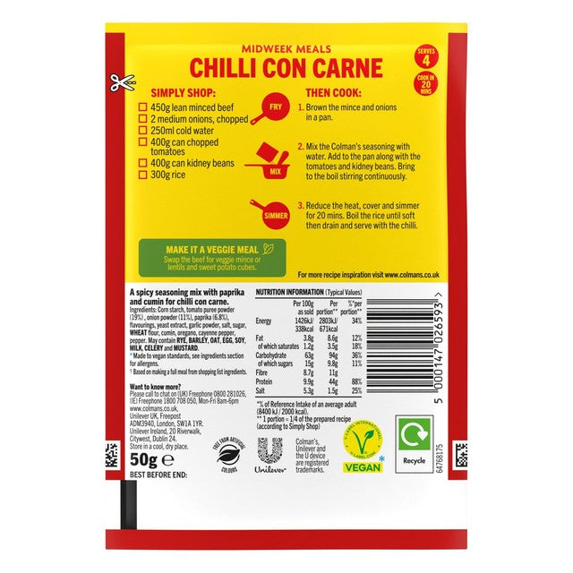 Colman's Chilli Con Carne Mix 50g - British product