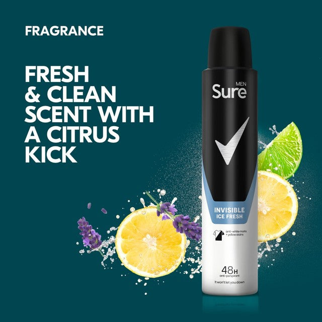 Sure men antiperspirant deodorant Invisible Ice spray 200ml (British brand)