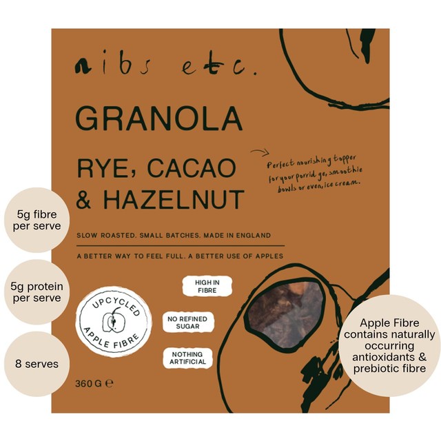 nibs etc. Rye Hazelnut Cacao Granola 360g, imported from the UK