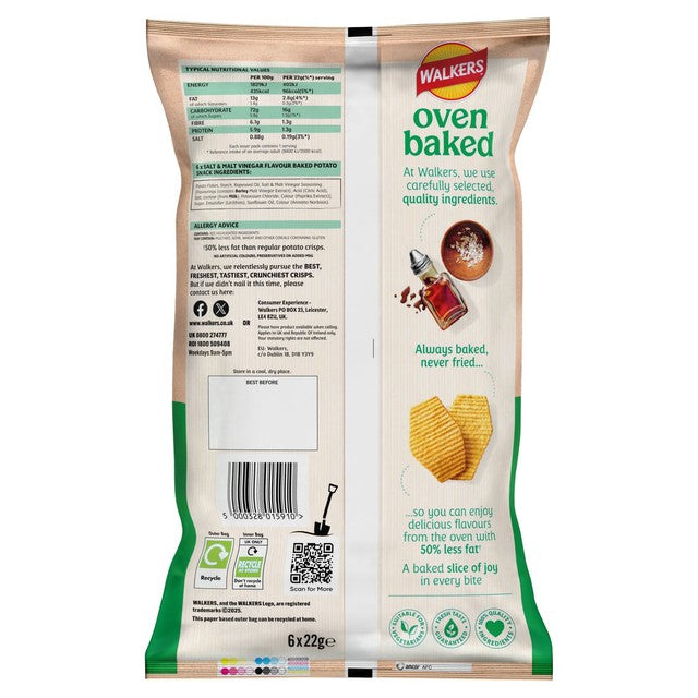 Walkers baked salt vinegar crisps 6 x 22g (British brand)
