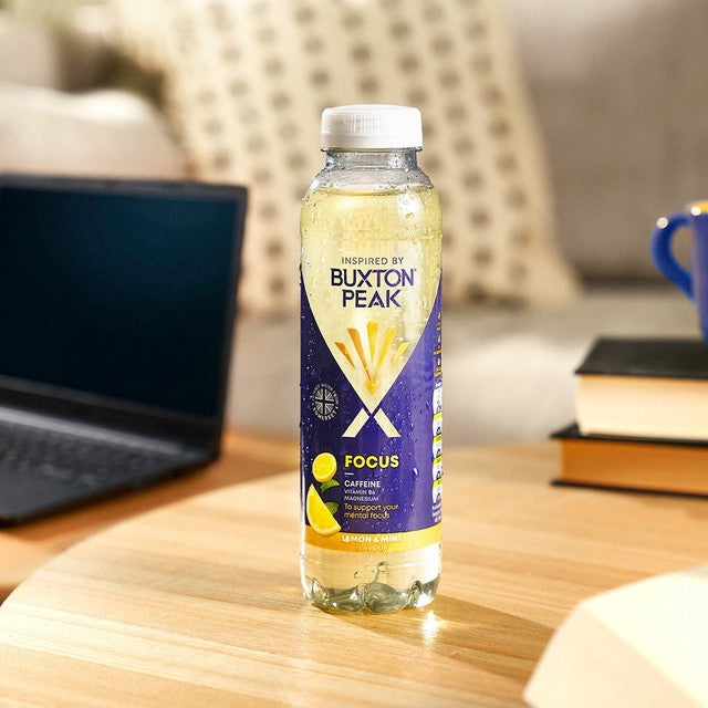 Buxton Peak Focus lemon mint vitamin water with caffeine (British brand)