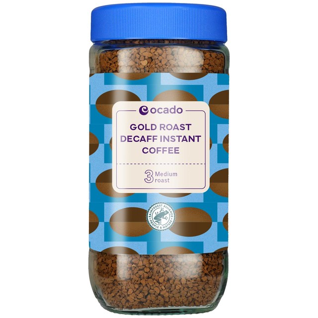 Ocado Gold Roast Decaff instant coffee 200g, imported from the UK