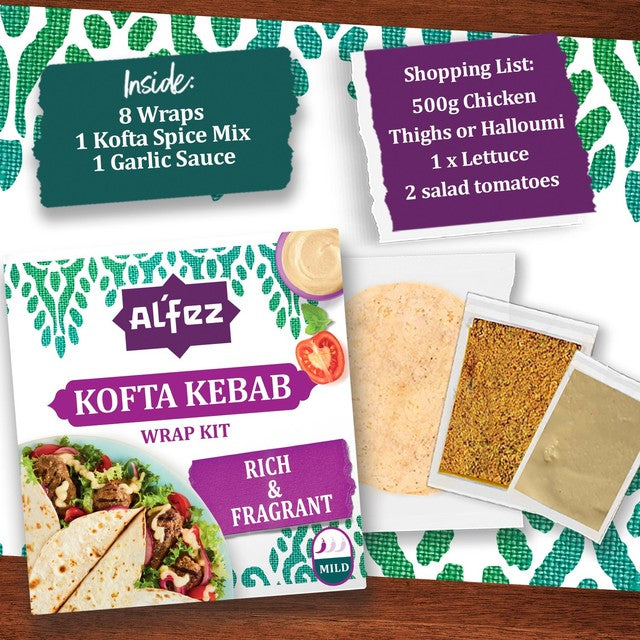 Al'Fez kofta kebab wrap kit, imported from the UK